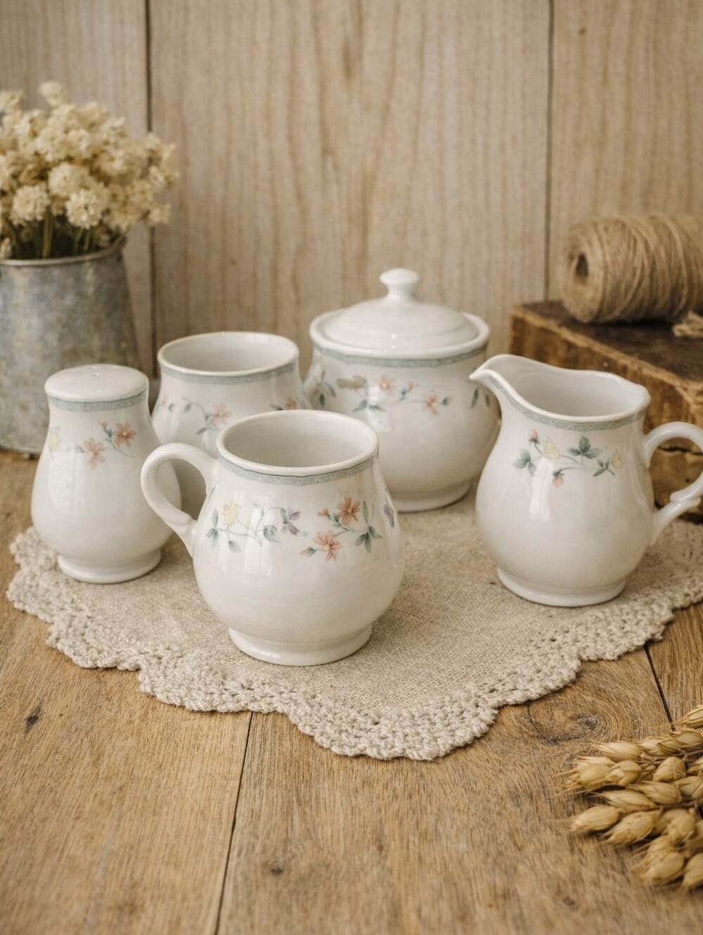 Citation Fine Porcelain China Floral Set – Creamer, Sugar Bowl, Salt & Pepper, a